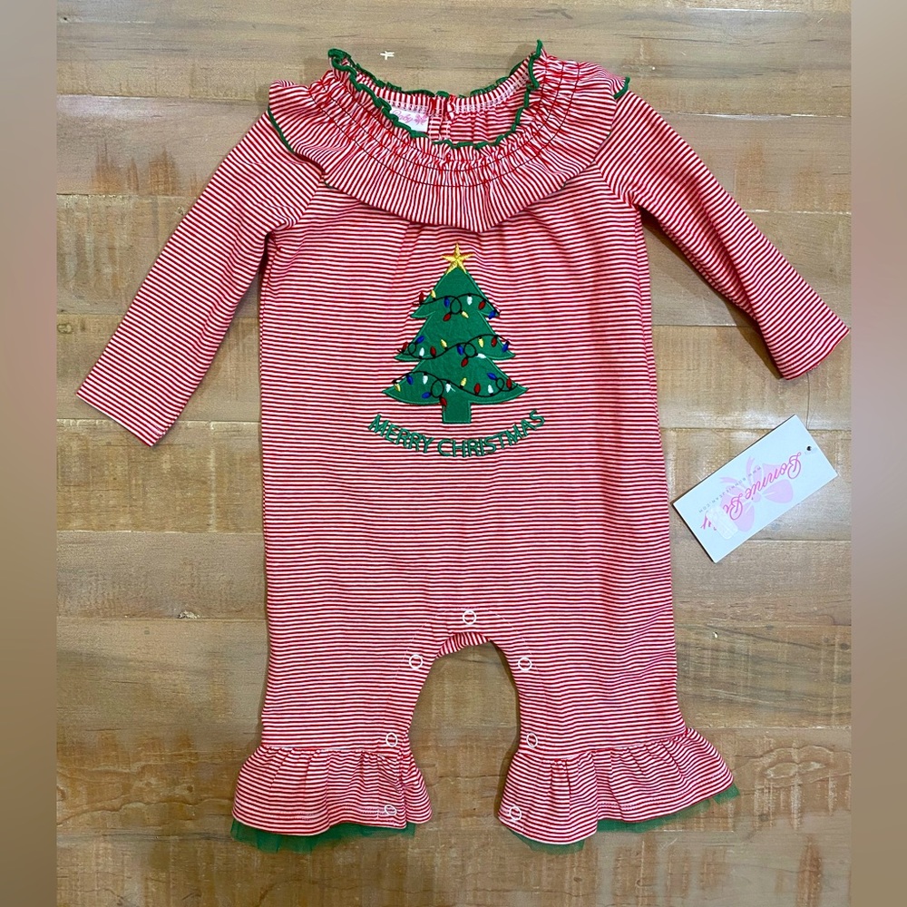 Merry Christmas Bonnie Baby onesie striped bodysuit baby girls dress jumpsuit
